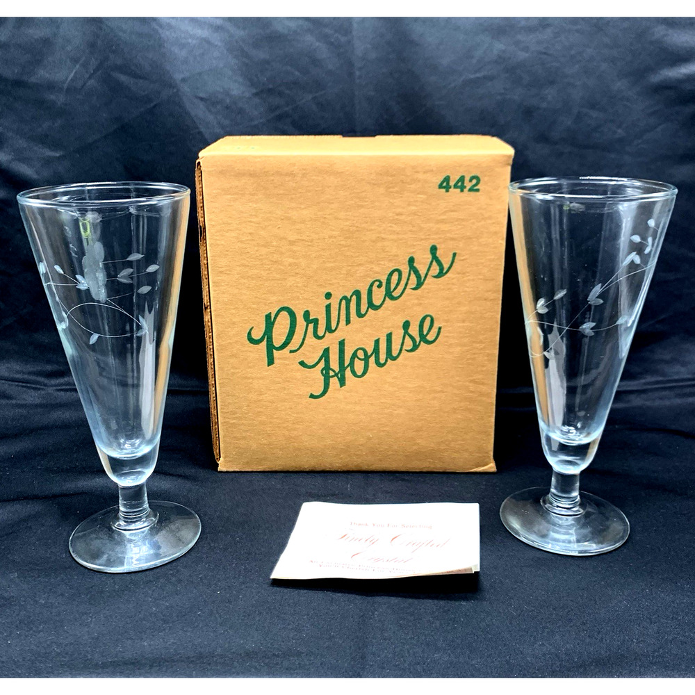 Princess House Heritage Crystal Glass Pilsner Set of 2 w/ Box 442 Vtg